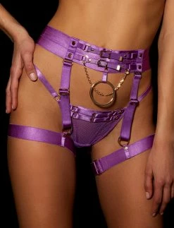 Honey Birdette AU Jasmin Amethyst 3 Piece Set -Hot Sale Honey Birdette Store Jasmin Thong SuspenderGARTER Frontcopy