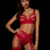 Honey Birdette AU Linda C Raspberry 3 Piece Set -Hot Sale Honey Birdette Store LindaC Bra Brief Suspender Frontcopy2