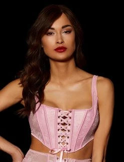Honey Birdette Rebecca Sweet Pink Corset & Bottom Set -Hot Sale Honey Birdette Store Rebecca Bustier Front4copy2