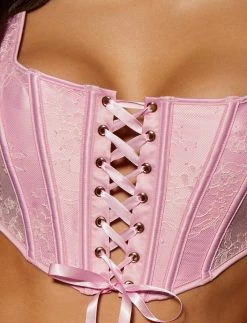 Honey Birdette Rebecca Sweet Pink Corset & Bottom Set -Hot Sale Honey Birdette Store Rebecca Bustier FrontZOOMcopy2