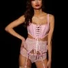 Honey Birdette Rebecca Sweet Pink Corset Set -Hot Sale Honey Birdette Store Rebecca Bustier Suspender Brief Frontcopy