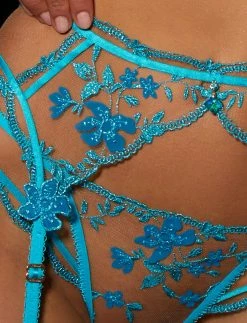 Honey Birdette Sabrina Turquoise Garter Belt -Hot Sale Honey Birdette Store Sabrina Thong Suspender FrontZOOMcopy