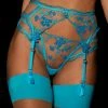 Honey Birdette Sabrina Turquoise Garter Belt -Hot Sale Honey Birdette Store Sabrina Thong Suspender Frontcopy